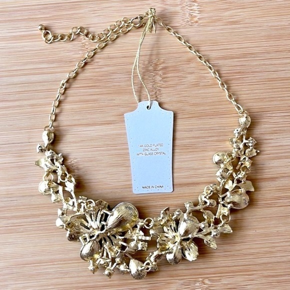 Brand New Eye Candy 14k Gold Plated w/ Glass Crystal Green Statement Necklace - Picture 9 of 13